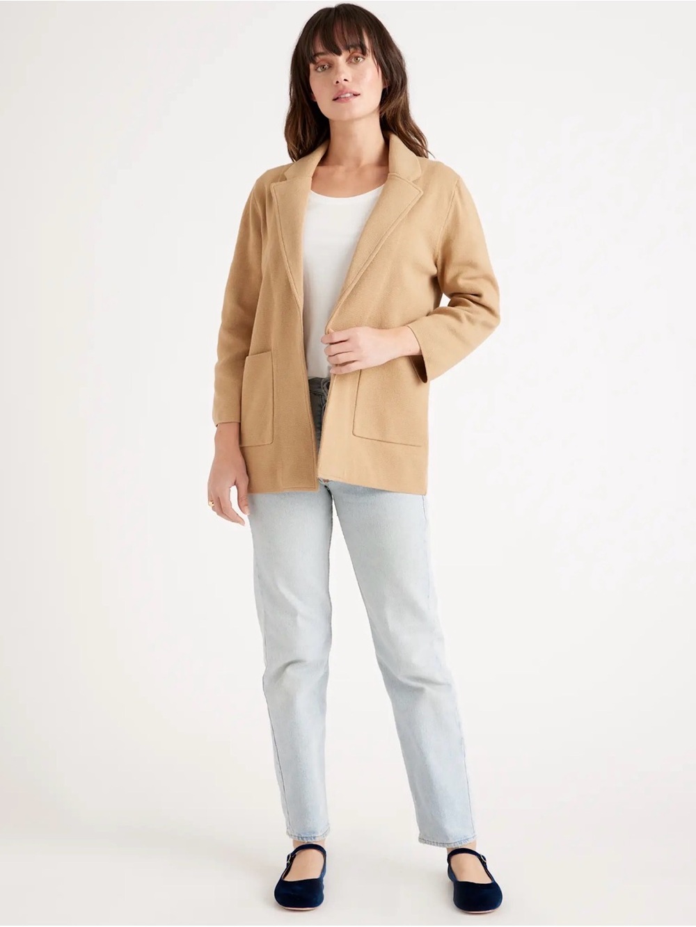 Quince 100% Organic Cotton Knit Blazer in camel Sz M NWT